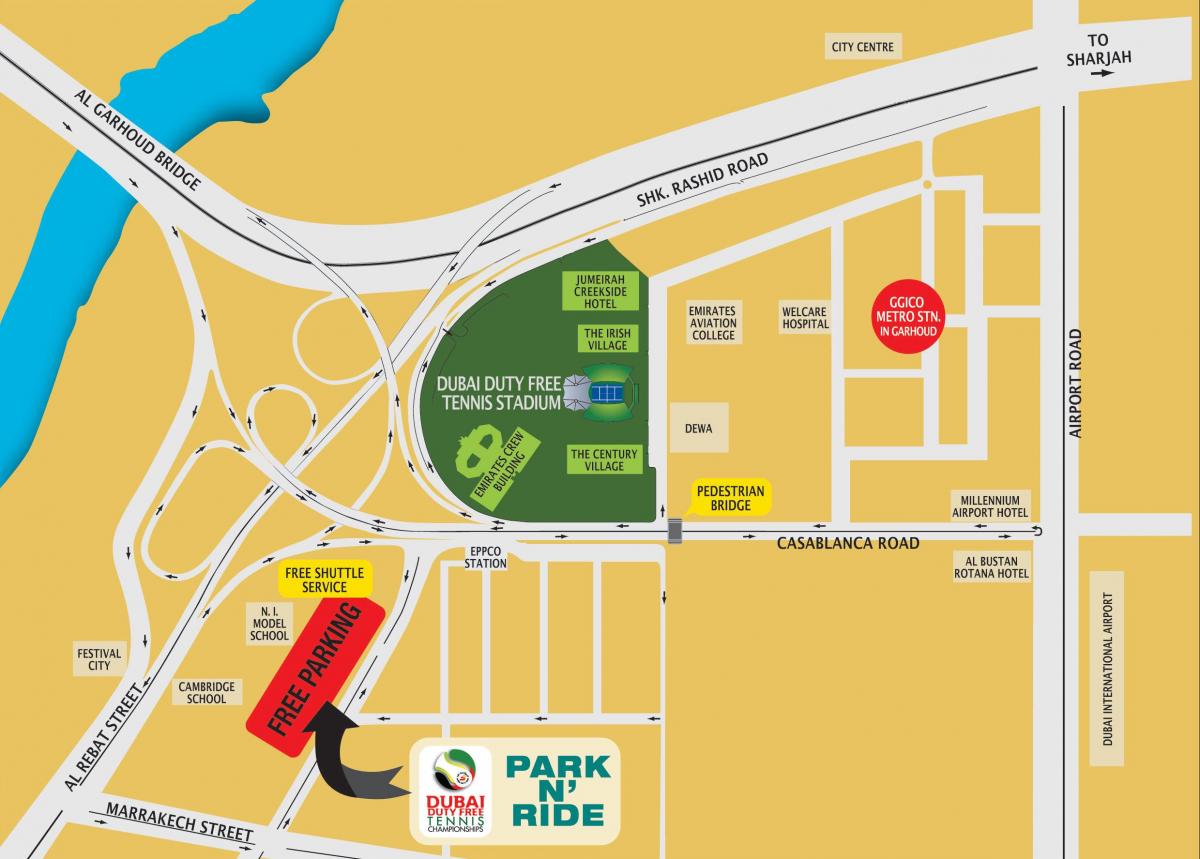 Dubai duty free tennis ورزشگاه محل نقشه