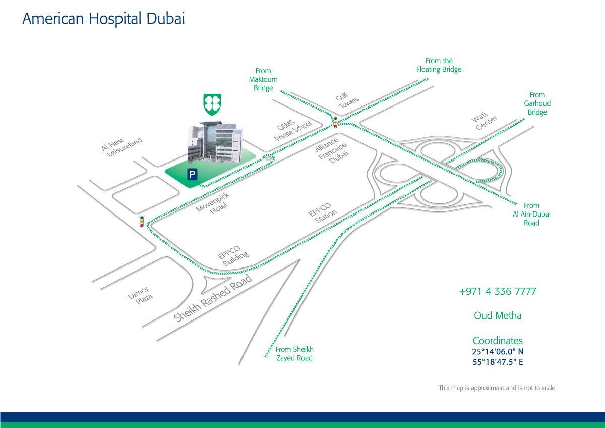 نقشه از بیمارستان های آمریکا در دبی